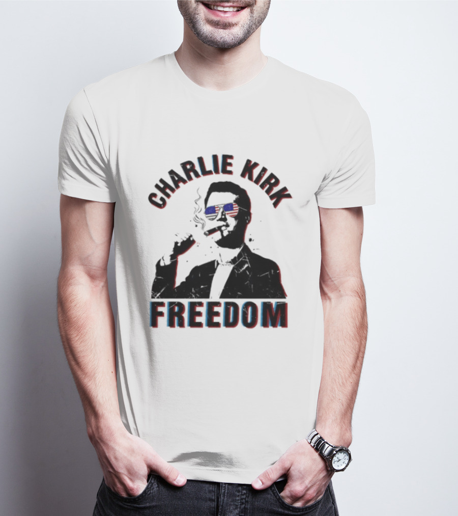 Charlie Kirk Freedom Cigars Sunglasses American Flag T-Shirt
