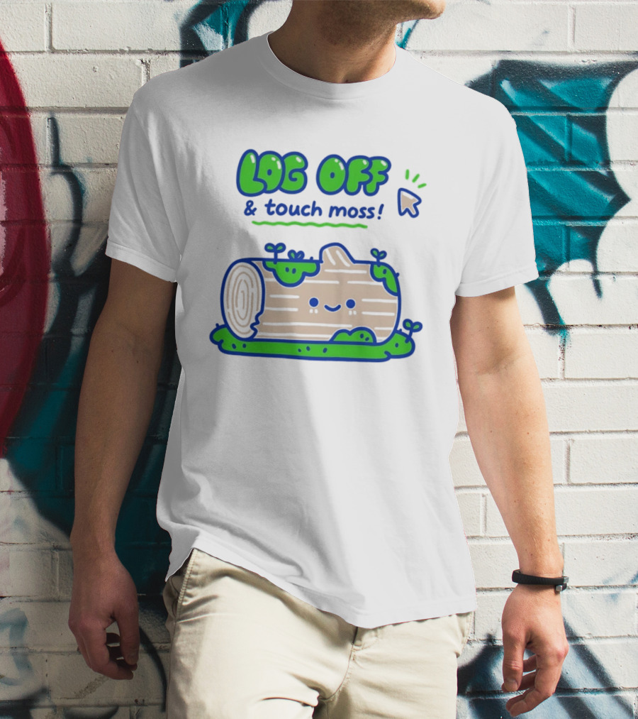 Log Off And Touch Moss Playful Log Illustration With Cursor Pointer T-Shirt
