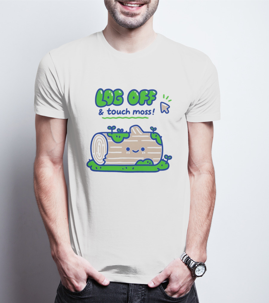 Log Off And Touch Moss Playful Log Illustration With Cursor Pointer T-Shirt