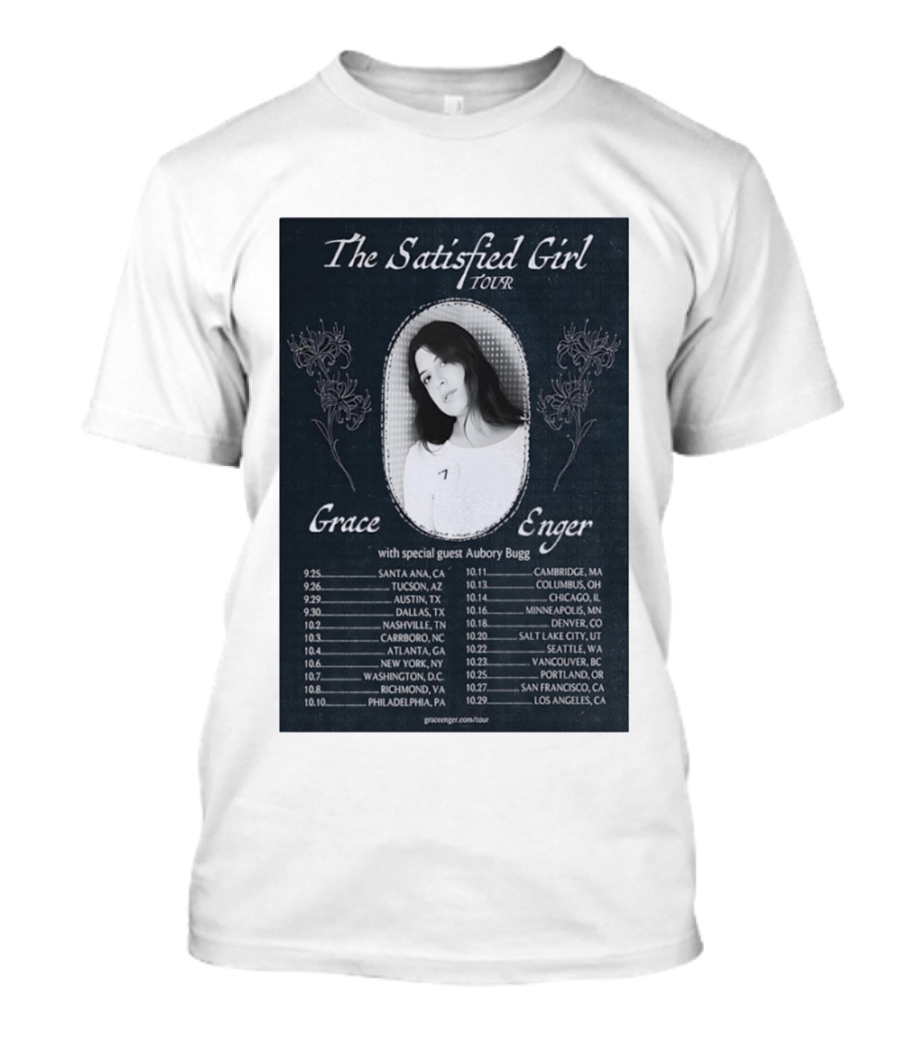 Grace Enger The Satisfied Girl Tour 2023 Cities And Dates Featuring Aubory Bugg T-Shirt