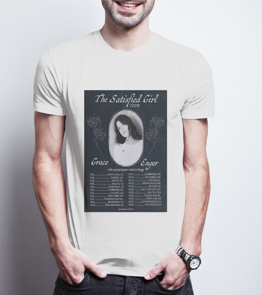 Grace Enger The Satisfied Girl Tour 2023 Cities And Dates Featuring Aubory Bugg T-Shirt
