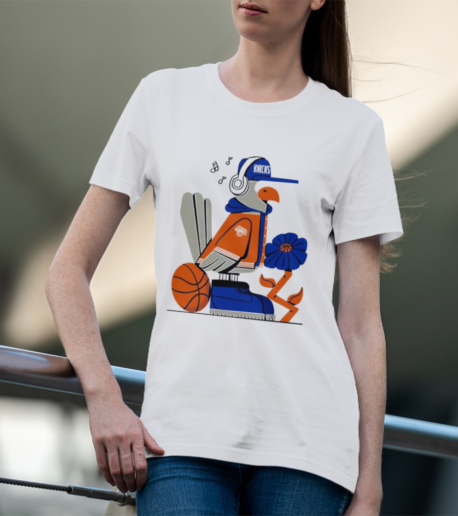 New York Knicks Go Go Go Bird With Cap And Basketball T-Shirt