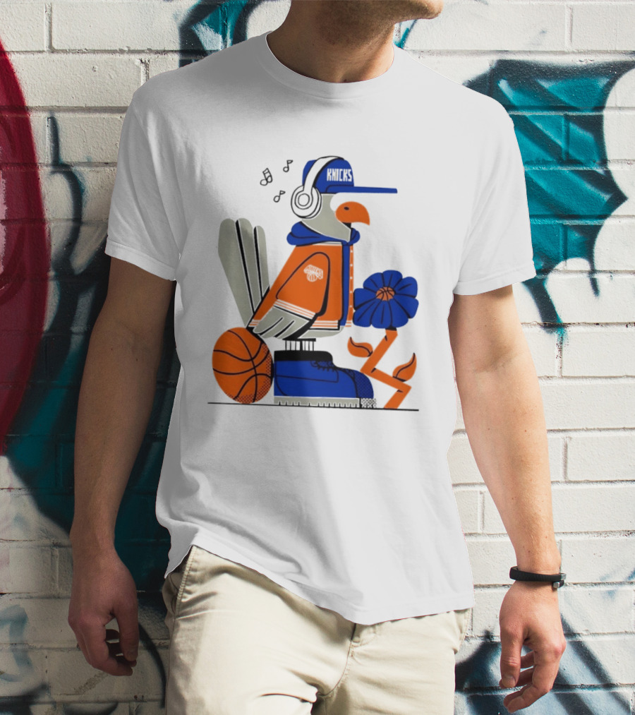 New York Knicks Go Go Go Bird With Cap And Basketball T-Shirt