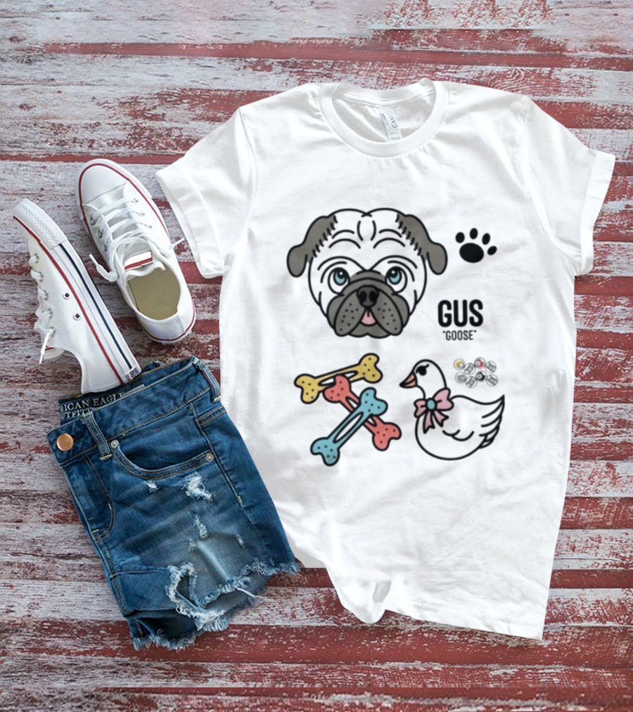 Pug Gus Goose Paw Print Bones And Bowed Goose T-Shirt