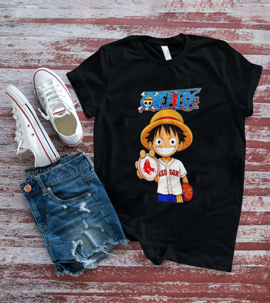 Monkey D. Luffy Red Sox One Piece Crossover Boston Baseball Collaboration T-Shirt