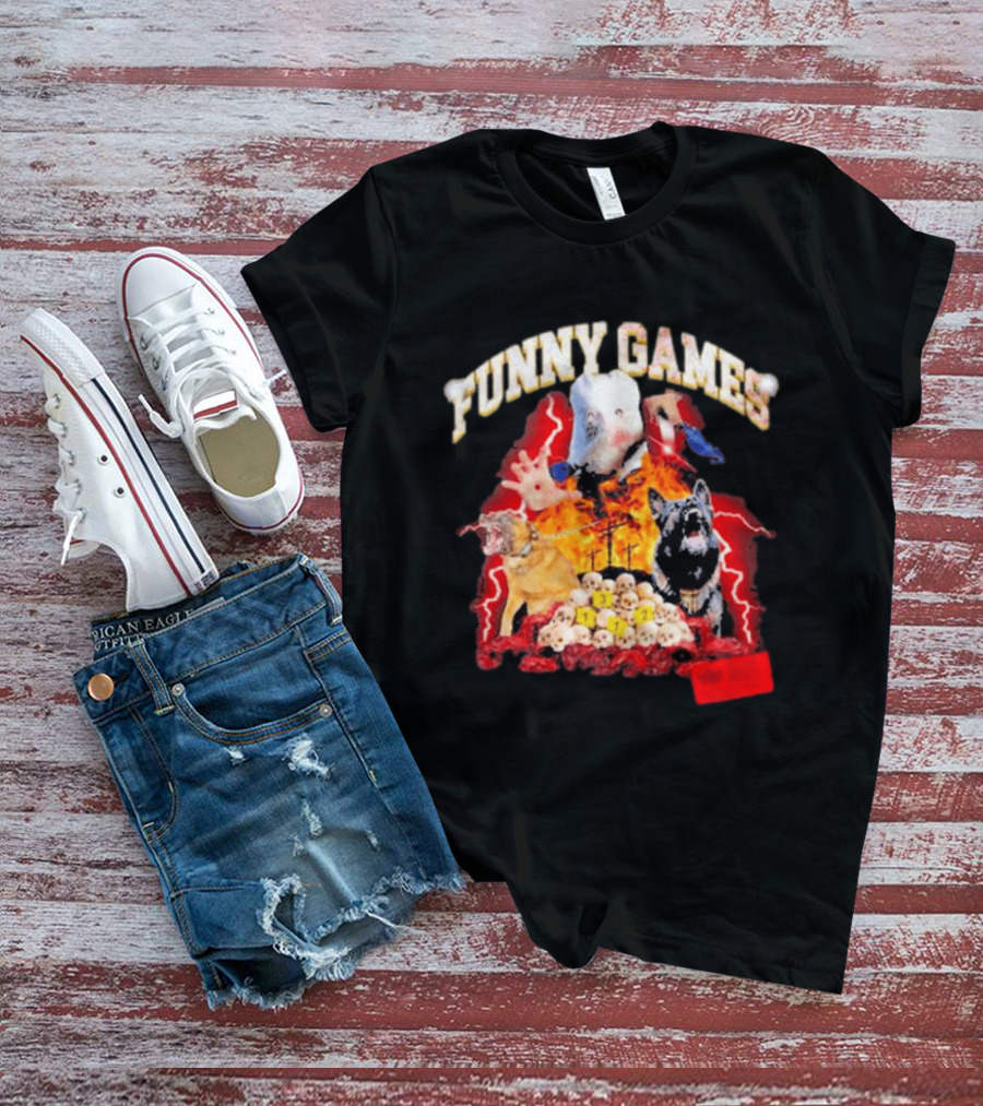 Funny Games Dog Skull Pile Fire Chaos T-Shirt