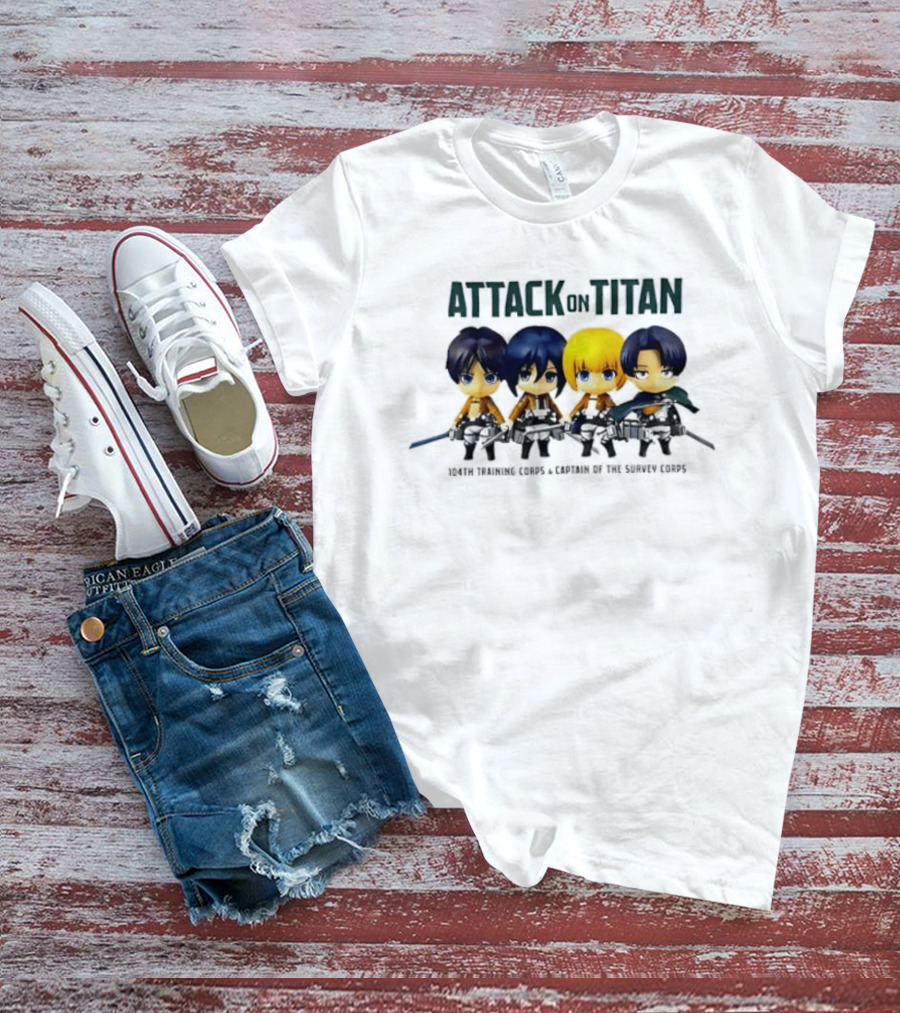 Attack On Titan Chibi Eren Mikasa Armin Levi 104th Training Corps Survey Corps T-Shirt