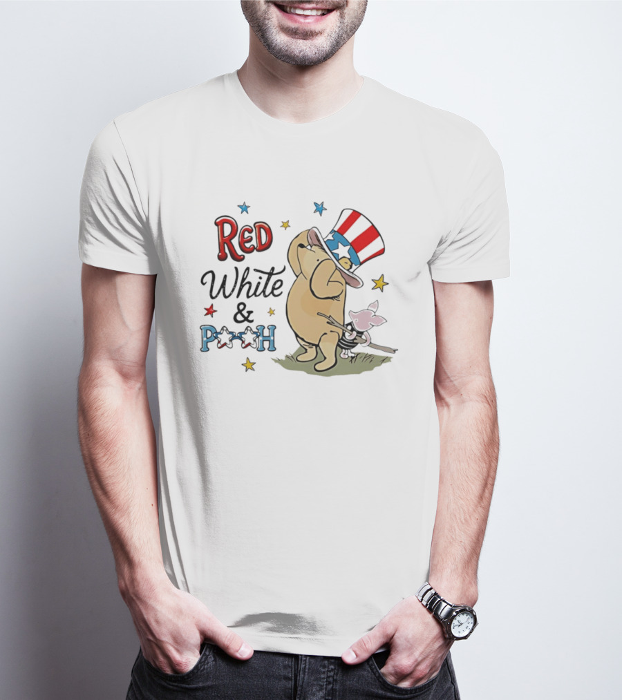Red White And Pooh Patriotic Theme With Piglet T-Shirt