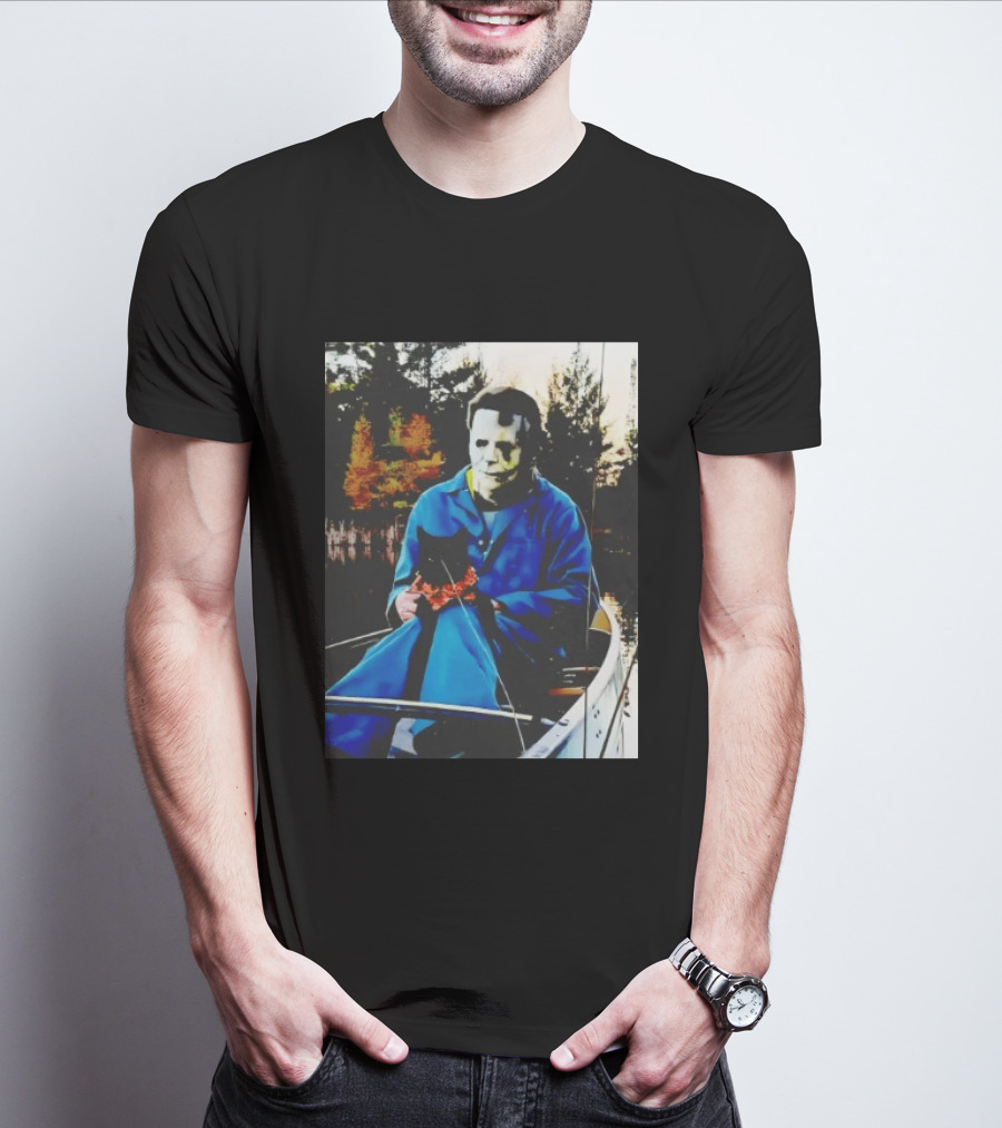 Michael Myers Lake Fishing With Cat In Boat T-Shirt
