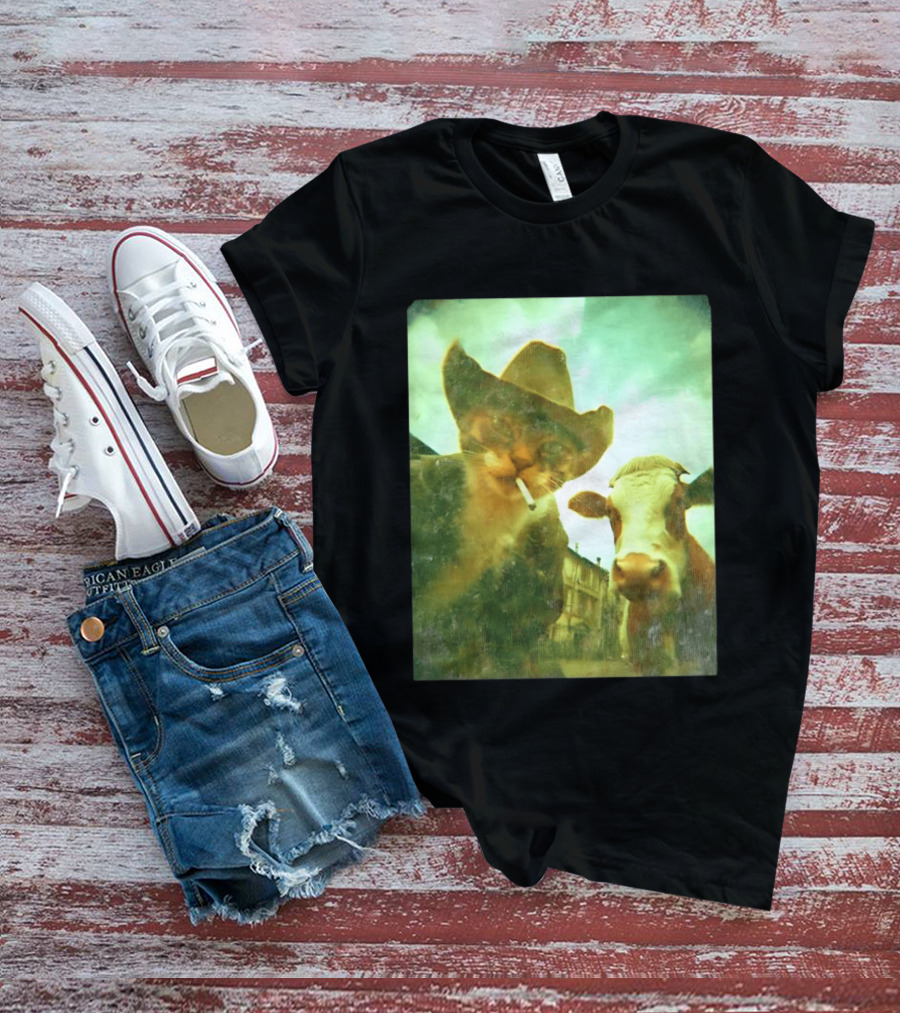 Cowboy Cat Smoking With Cow T-Shirt