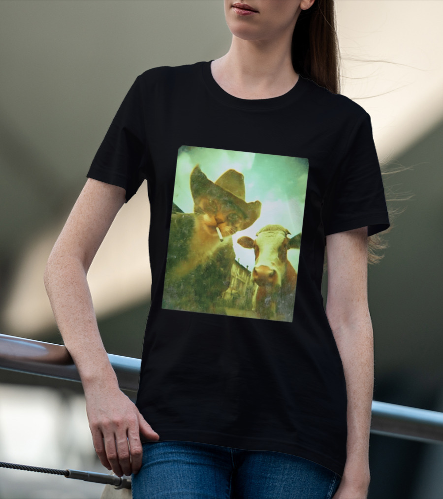 Cowboy Cat Smoking With Cow T-Shirt