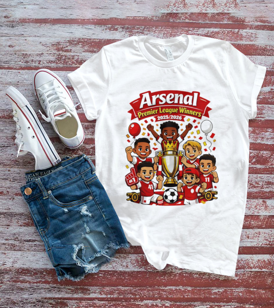 Arsenal Premier League Winners 2025 2026 Cartoon Champions Celebration T-Shirt