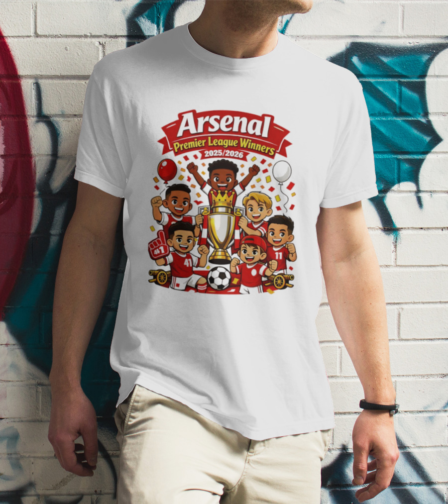 Arsenal Premier League Winners 2025 2026 Cartoon Champions Celebration T-Shirt