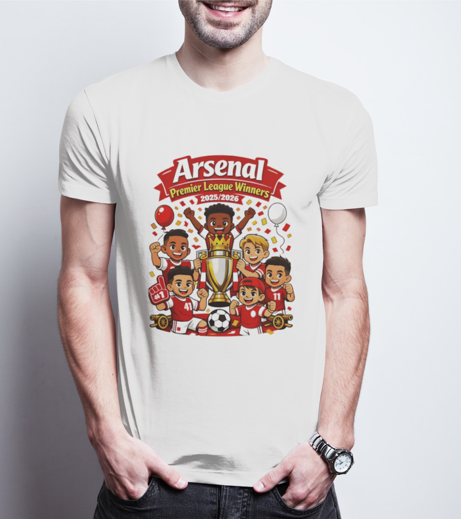 Arsenal Premier League Winners 2025 2026 Cartoon Champions Celebration T-Shirt
