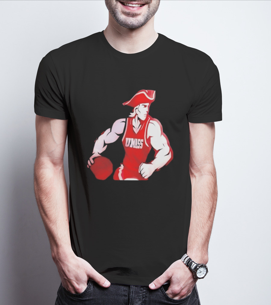 UMass Minutemen Basketball Red Jersey Embroidery T-Shirt