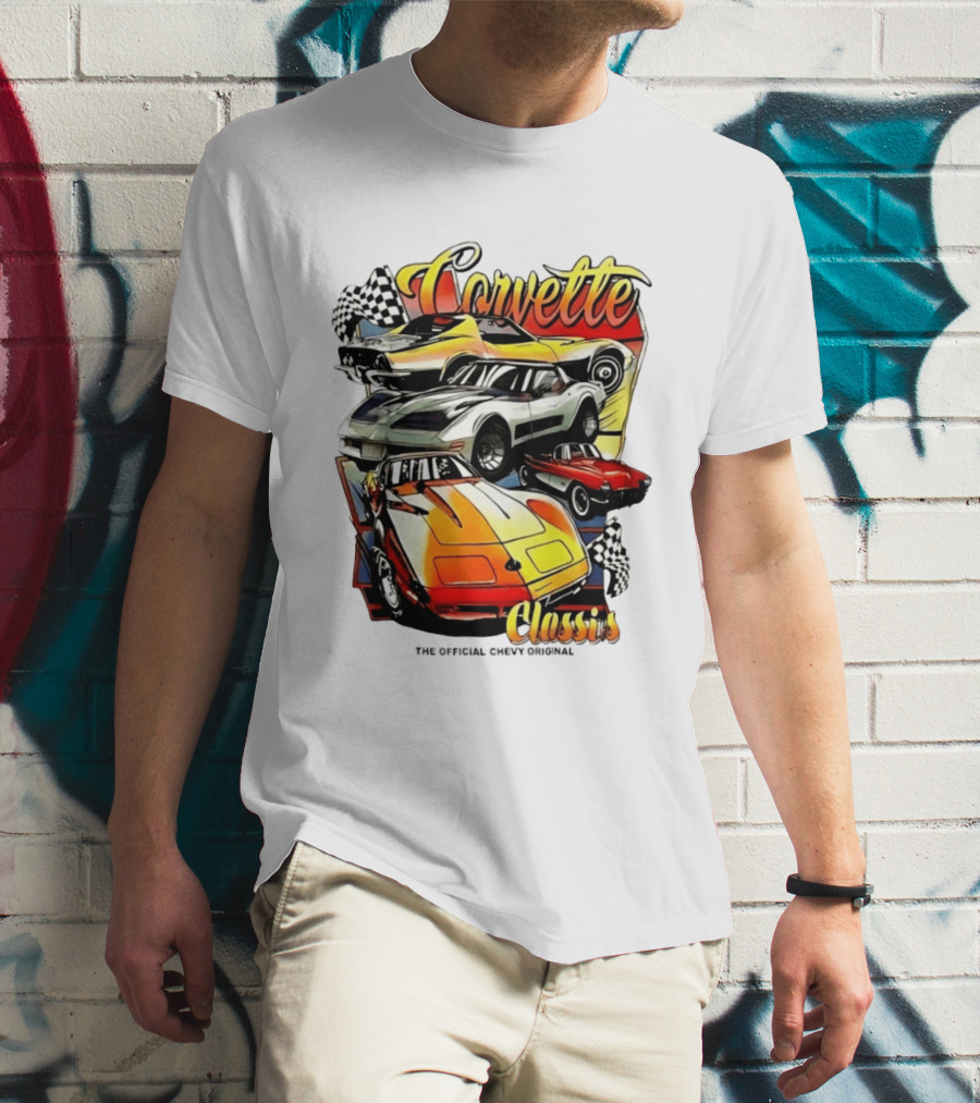 Corvette Classics The Official Chevy Original Cars Racing Flags T-Shirt