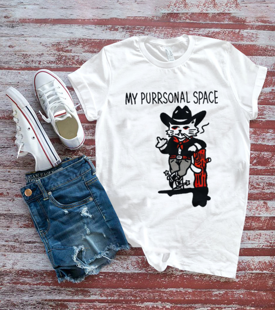 Cowboy Cat Smoking My Purrsonal Space Cartoon Western T-Shirt