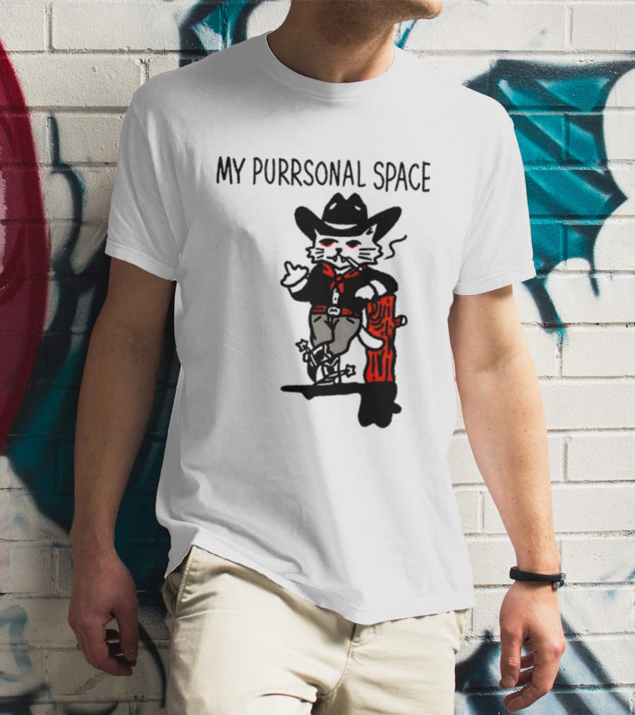 Cowboy Cat Smoking My Purrsonal Space Cartoon Western T-Shirt
