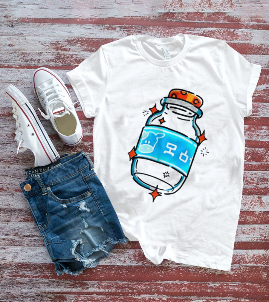 Fresh Milk Bottle With Blue Cow Label And Orange Cap T-Shirt