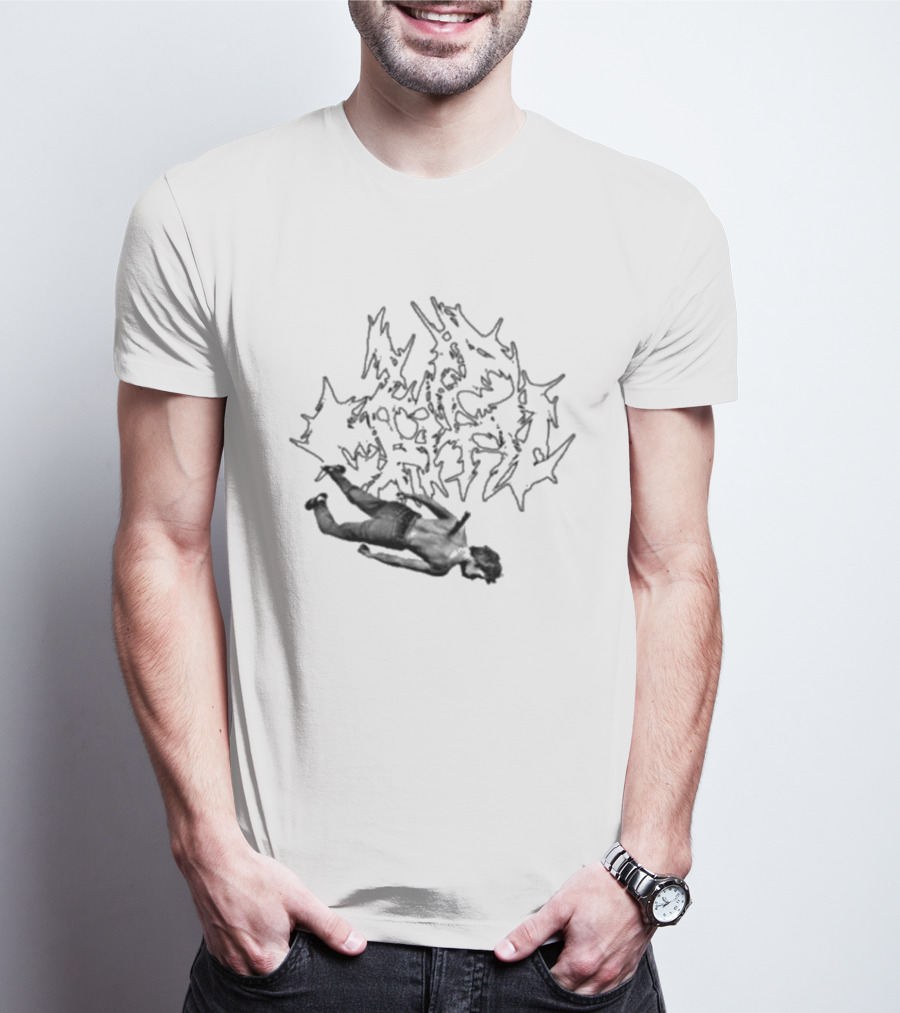 Lip Critic Pink Murder Distorted Text And Fallen Figure T-Shirt