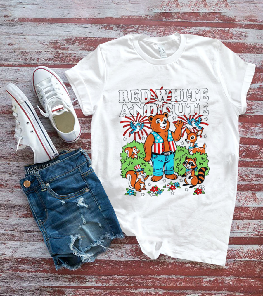 Red White And Cute Bear Raccoon Squirrel Peanuts T-Shirt