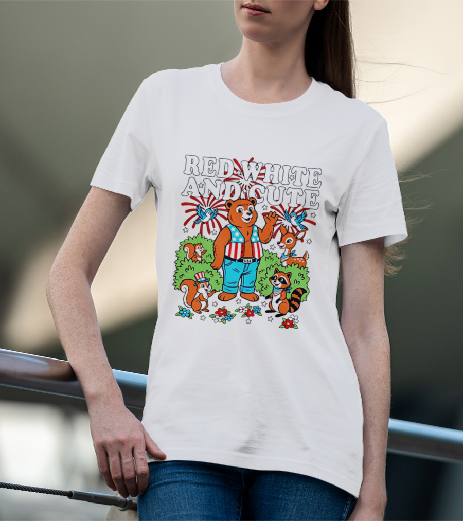 Red White And Cute Bear Raccoon Squirrel Peanuts T-Shirt