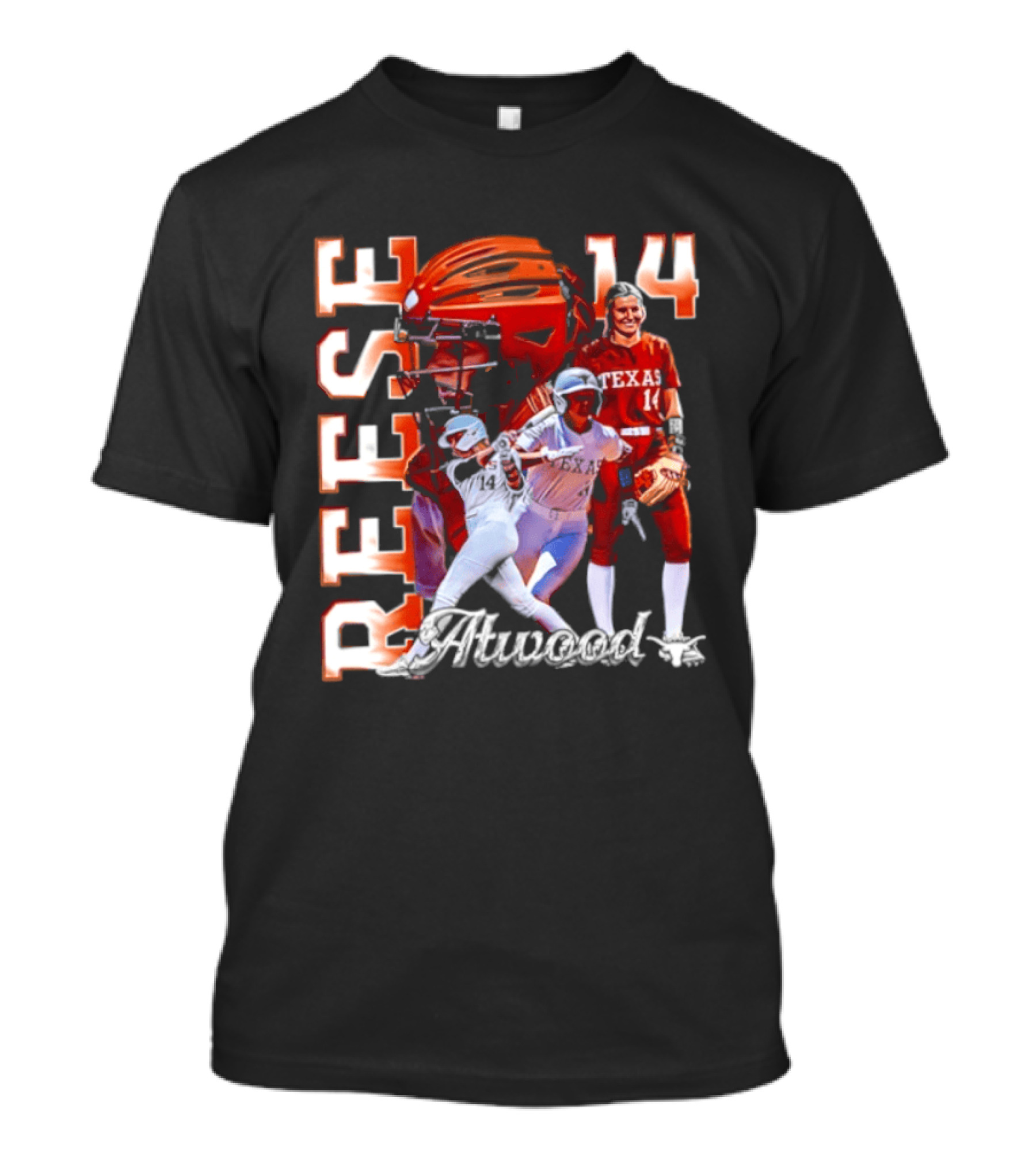 Reese Atwood 14 Texas Longhorns Softball Player White Uniform And Red Helmet T-Shirt