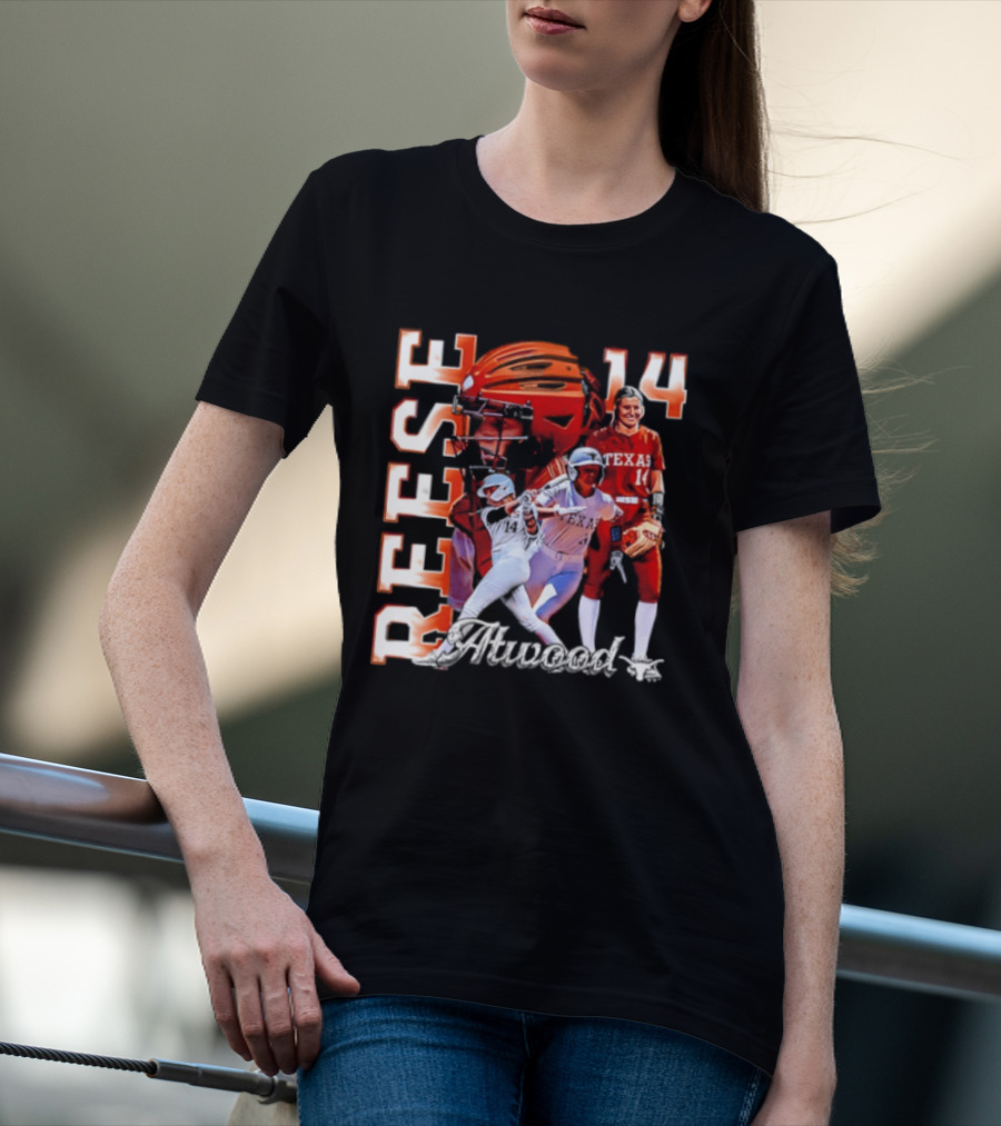 Reese Atwood 14 Texas Longhorns Softball Player White Uniform And Red Helmet T-Shirt