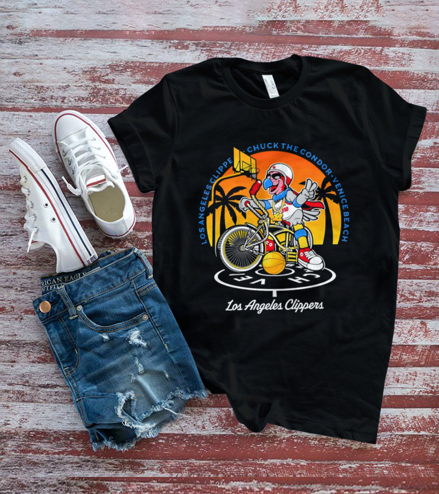 Los Angeles Clippers Chuck The Condor Venice Beach Bicycle Sunset T-Shirt
