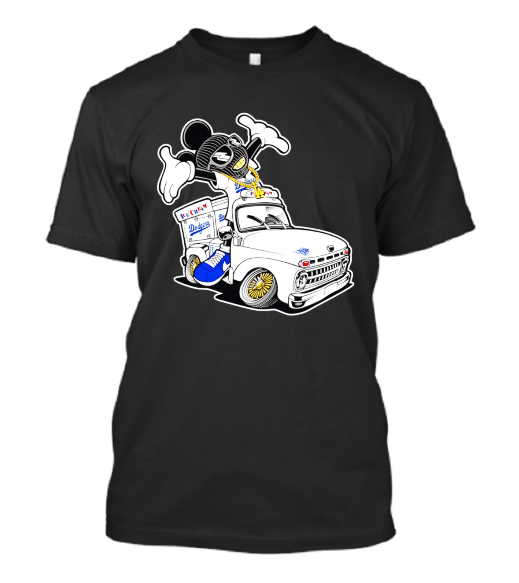 Los Angeles Dodgers Mickey Ice Cream Truck Sneaker Chain T-Shirt