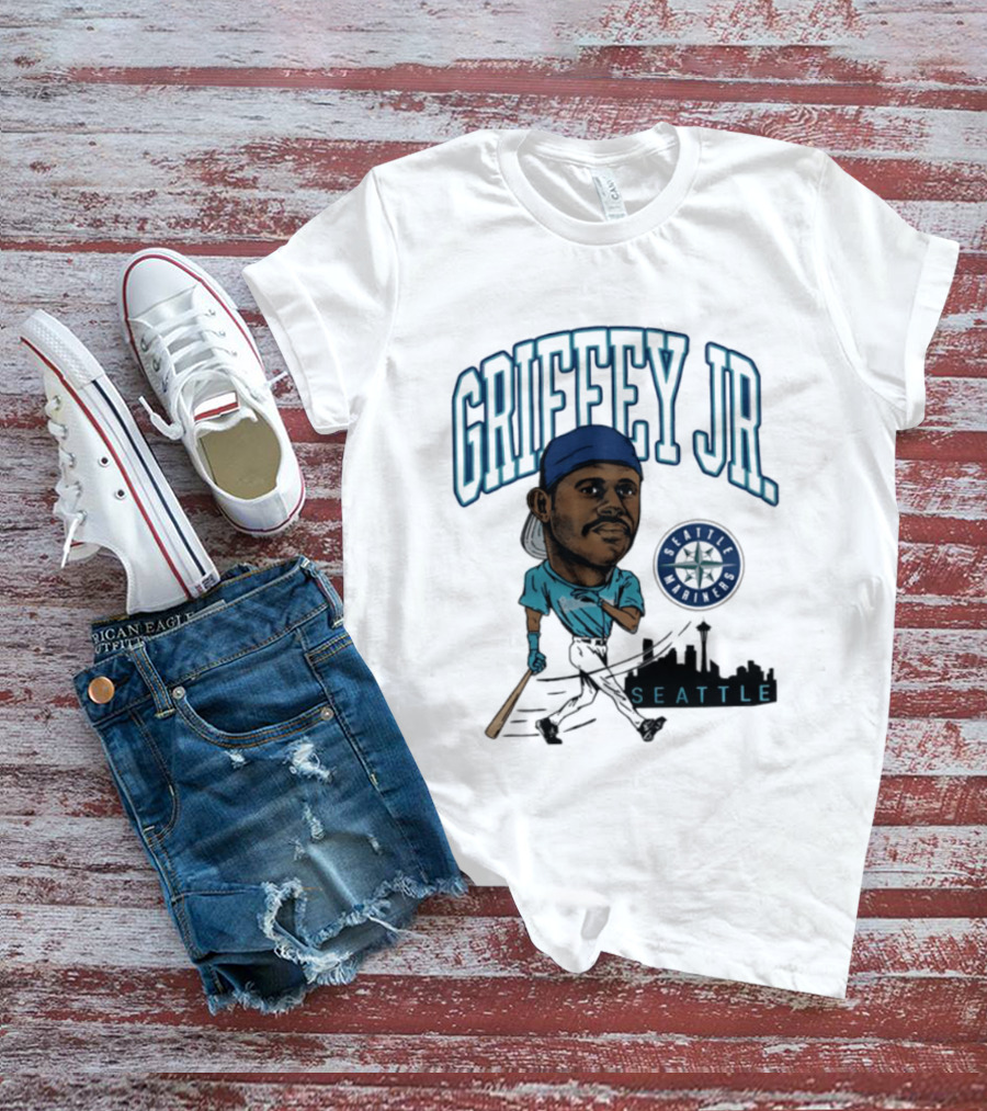Seattle Mariners Griffey Jr. Skyline Caricature T-Shirt