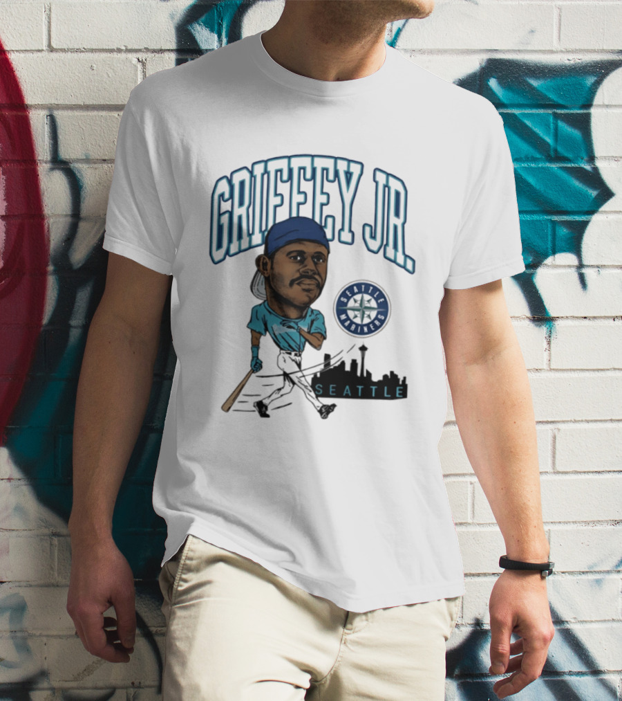 Seattle Mariners Griffey Jr. Skyline Caricature T-Shirt