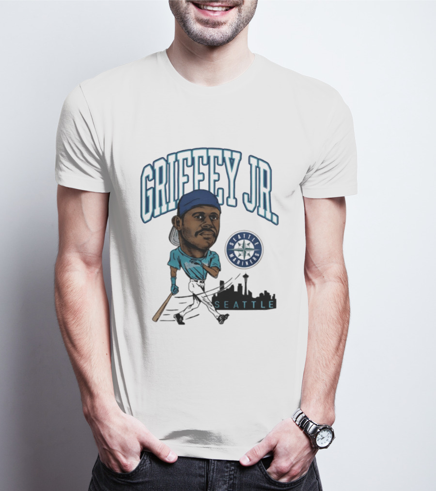 Seattle Mariners Griffey Jr. Skyline Caricature T-Shirt