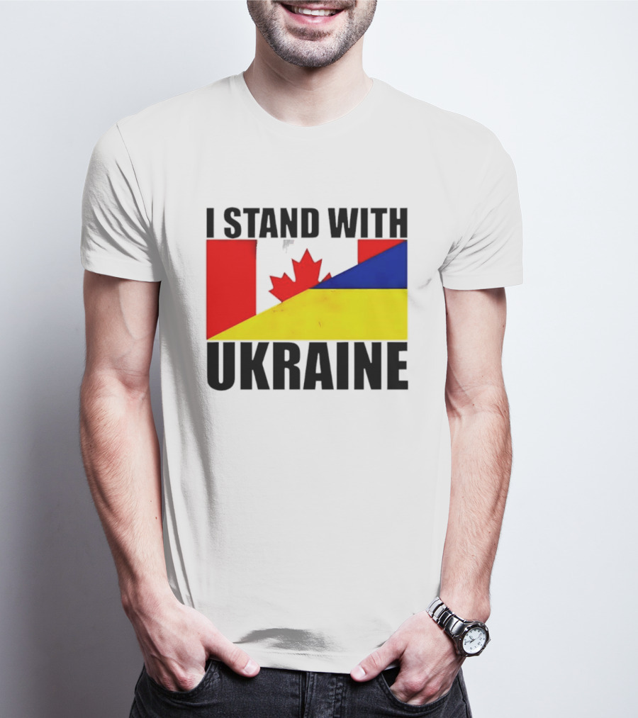 I Stand With Ukraine Canada Flag Maple Leaf Yellow Blue T-Shirt