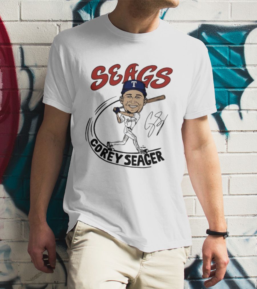 Seags Corey Seager Texas Rangers Slugger Swing Caricature T-Shirt