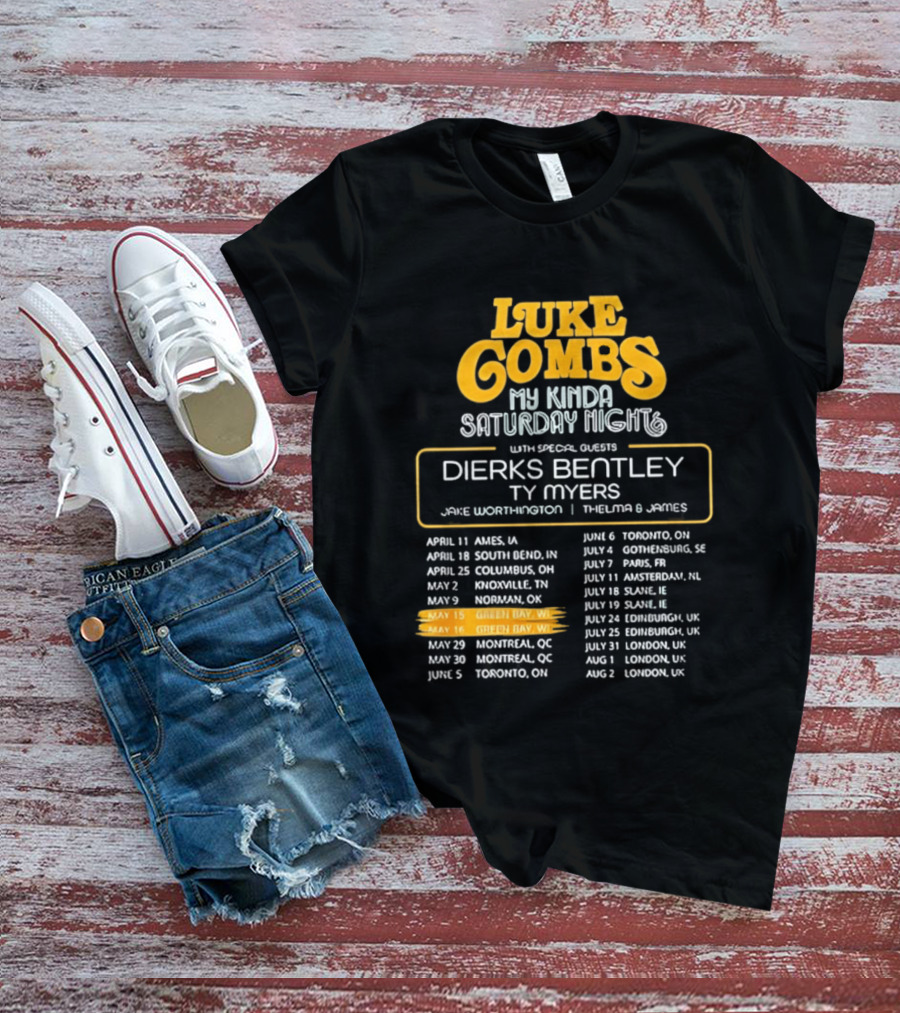 Luke Combs My Kinda Saturday Night Tour 2026 Green Bay Featuring Dierks Bentley T-Shirt