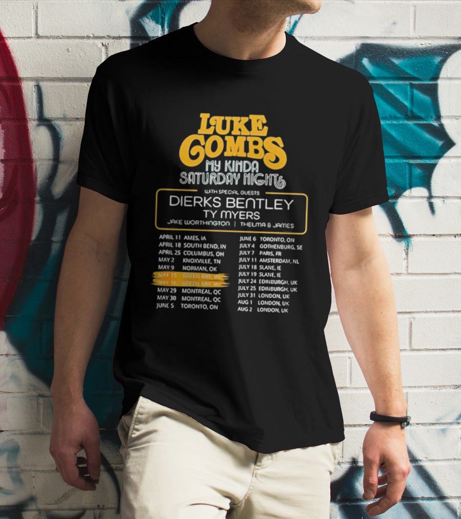 Luke Combs My Kinda Saturday Night Tour 2026 Green Bay Featuring Dierks Bentley T-Shirt