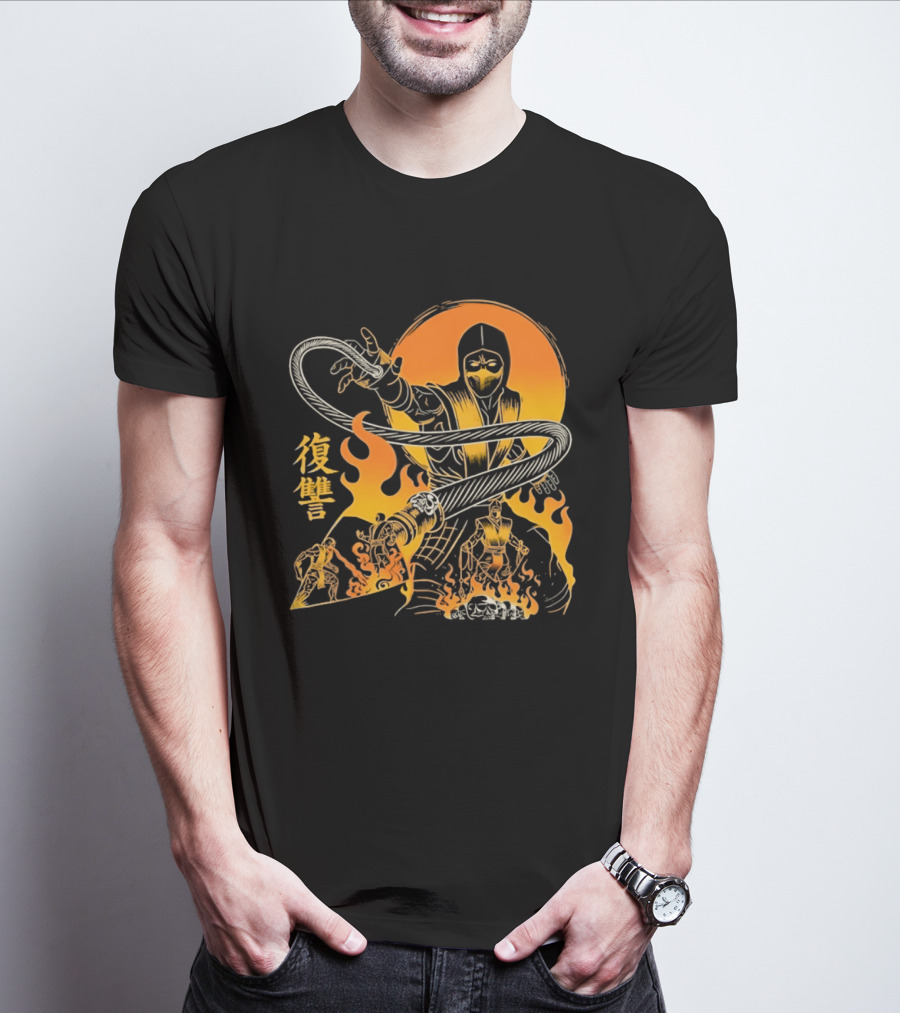 Scorpion Mortal Kombat Hellbound Wrath Kanji Flames T-Shirt
