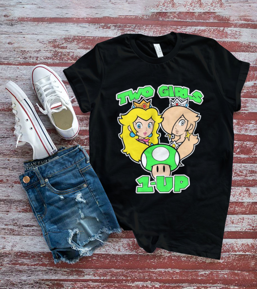 Two Girls 1 Up Mushroom Princesses Gaming T-Shirt
