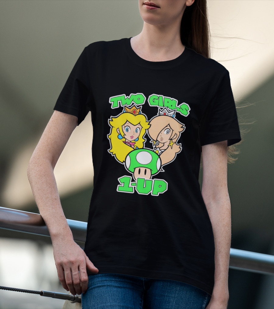 Two Girls 1 Up Mushroom Princesses Gaming T-Shirt