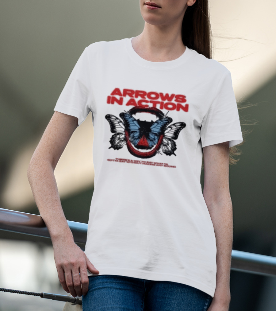 Arrows In Action Red Text Blue Butterfly T-Shirt