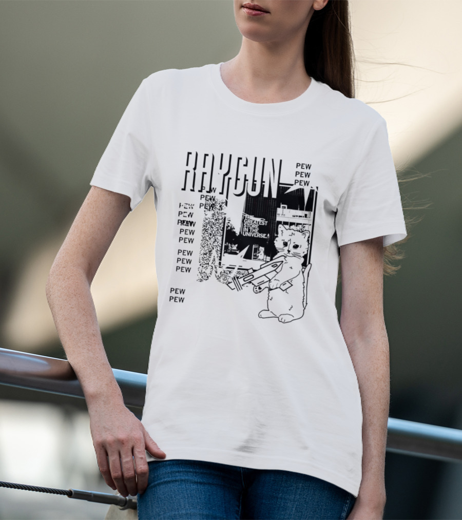 Raygun Cat Pew Pew Galactic Space Adventure T-Shirt