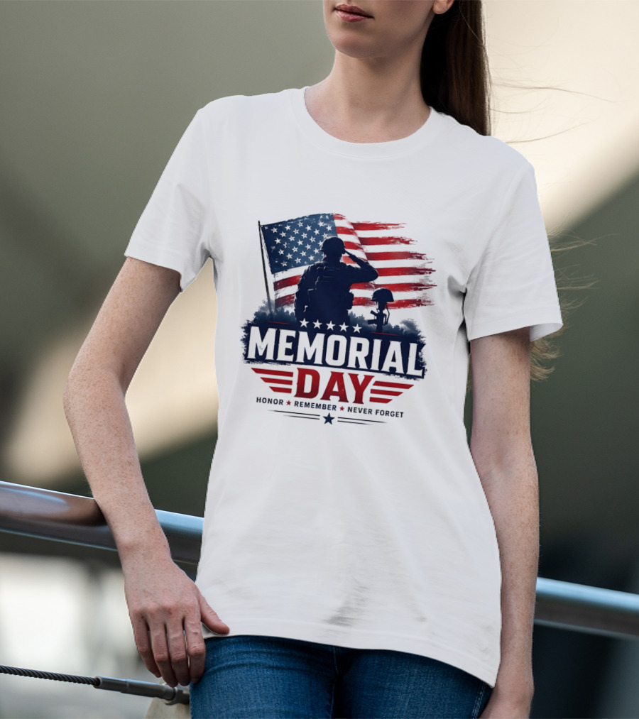 Memorial Day 2026 Honor Remember Never Forget American Flag T-Shirt