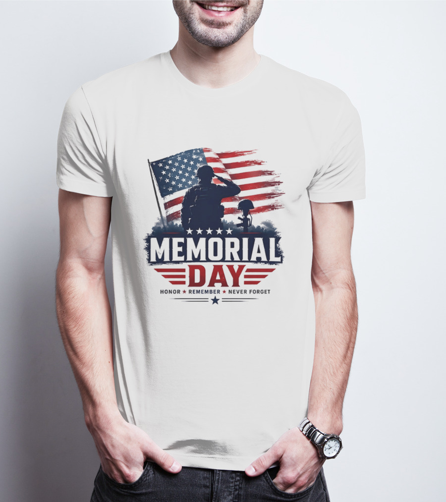 Memorial Day 2026 Honor Remember Never Forget American Flag T-Shirt