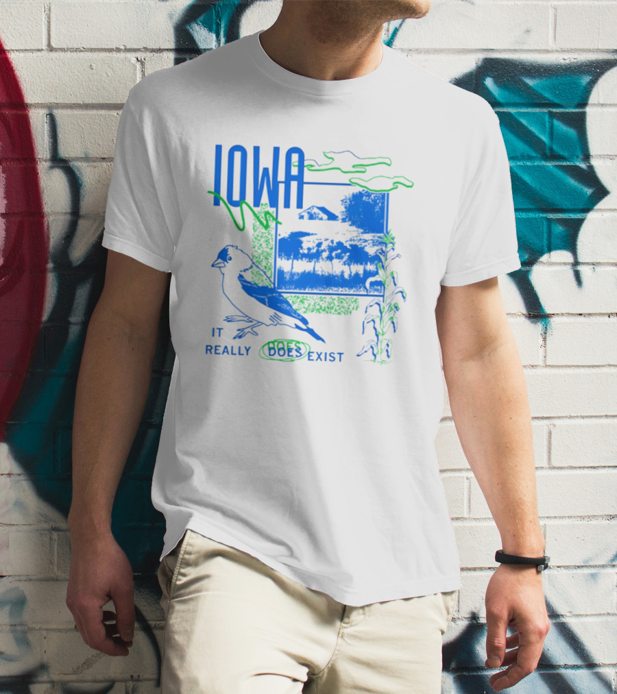 Iowa It Really Does Exist 90s Style Scenic Landscape Bird And Cornfield T-Shirt