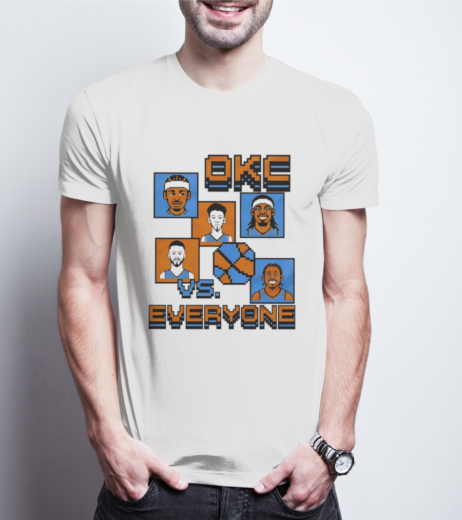 Oklahoma City Thunder OKC Vs Everyone 8 Bit Basketball Pixel Art Characters T-Shirt
