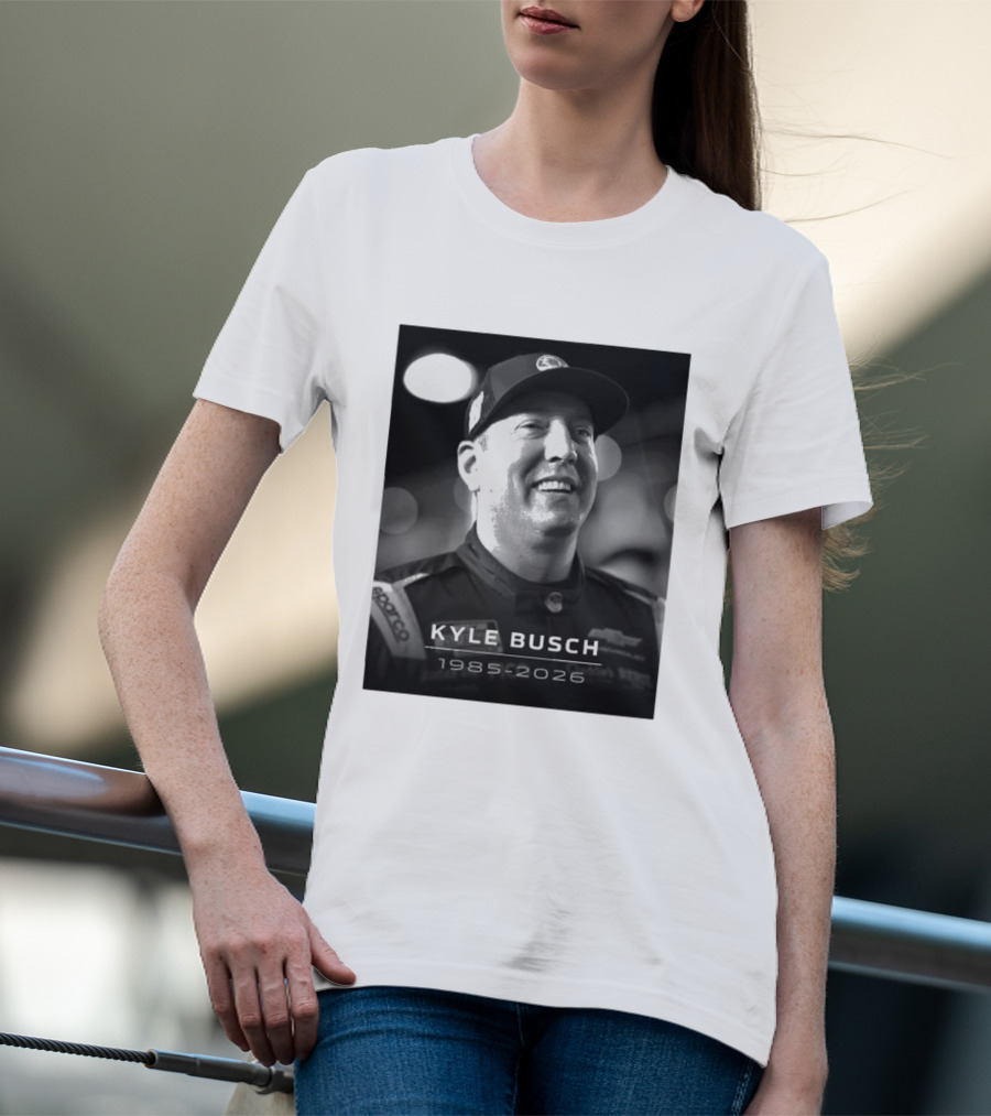 Kyle Busch 1985 2026 Racing Tribute Black And White T-Shirt