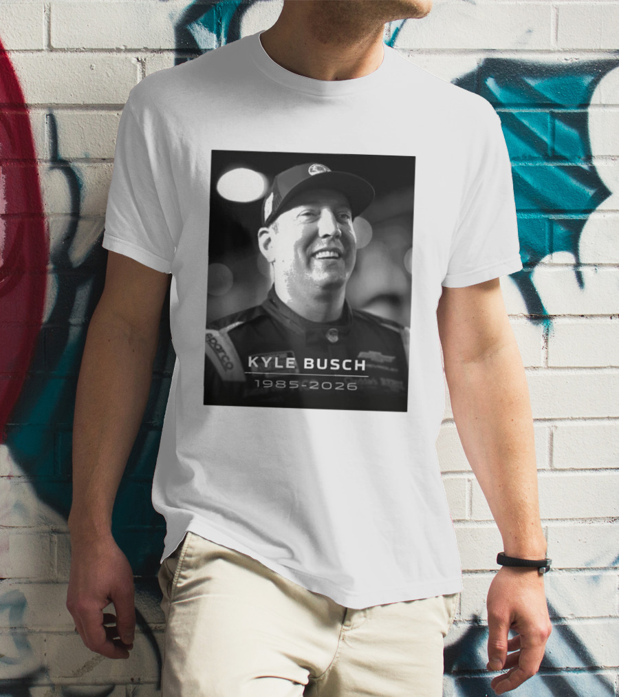 Kyle Busch 1985 2026 Racing Tribute Black And White T-Shirt