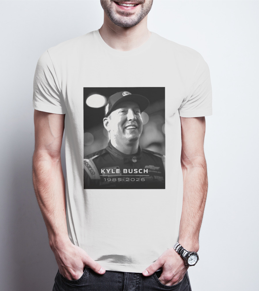 Kyle Busch 1985 2026 Racing Tribute Black And White T-Shirt