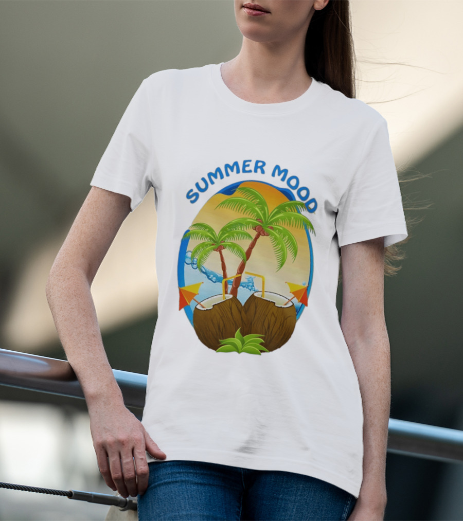 Summer Mood Tropical Palm And Coconut Drink Fiesta T-Shirt